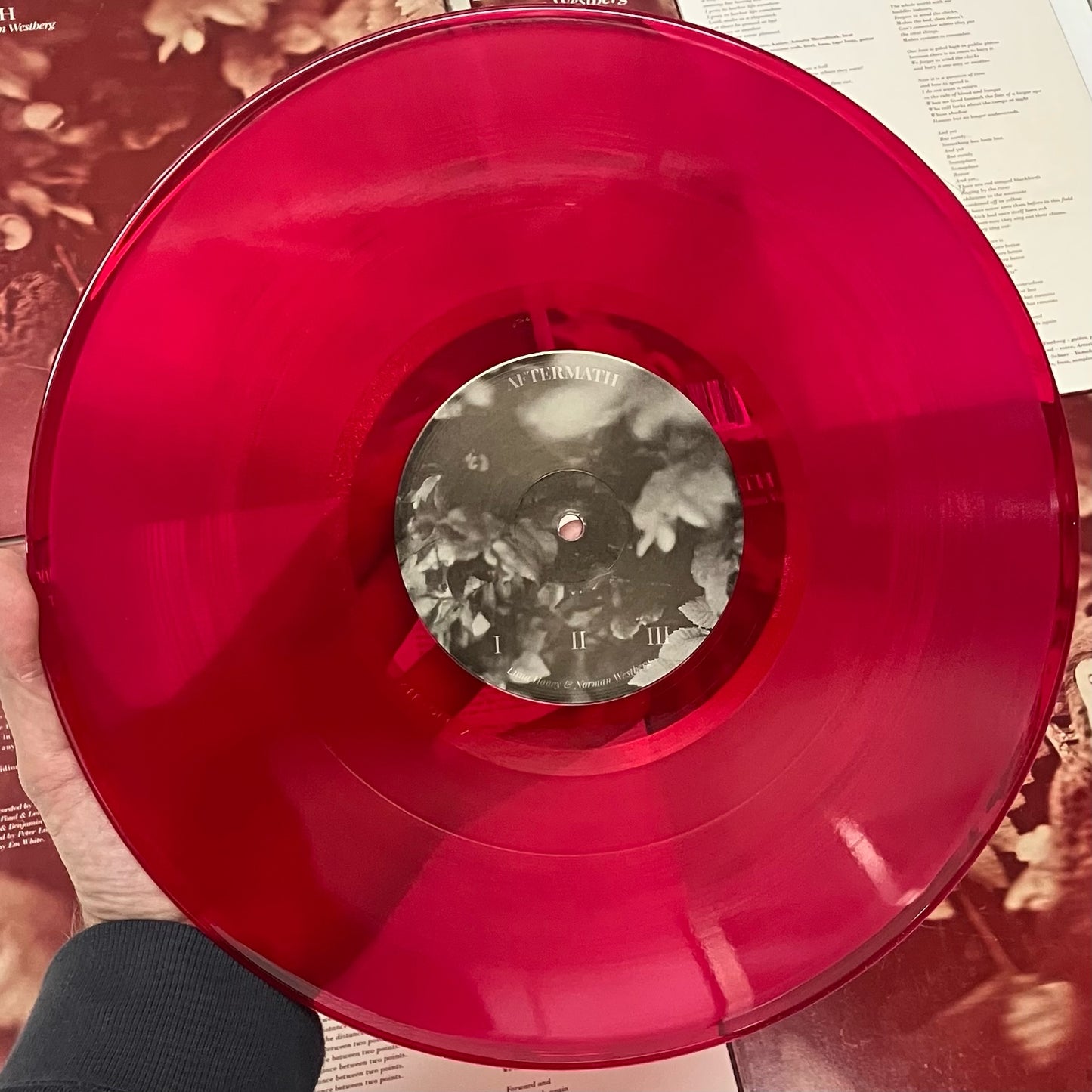 clear red 12" custom vinyl record from Hellbender Vinyl (Pittsburgh, PA)