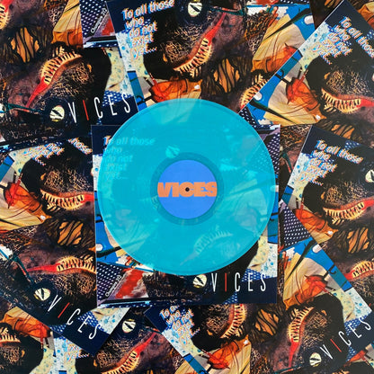 Clear/transparent seaglass blue vinyl record made by Hellbender Vinyl