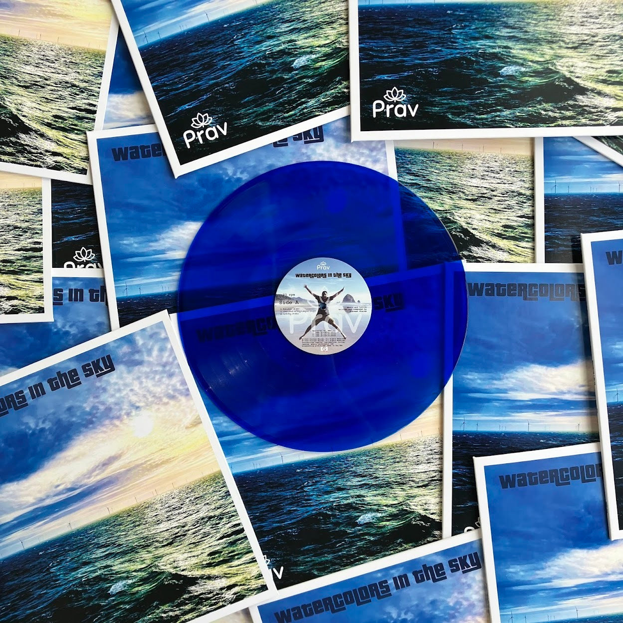 Clear/transparent blue 12" vinyl record made by Hellbender Vinyl