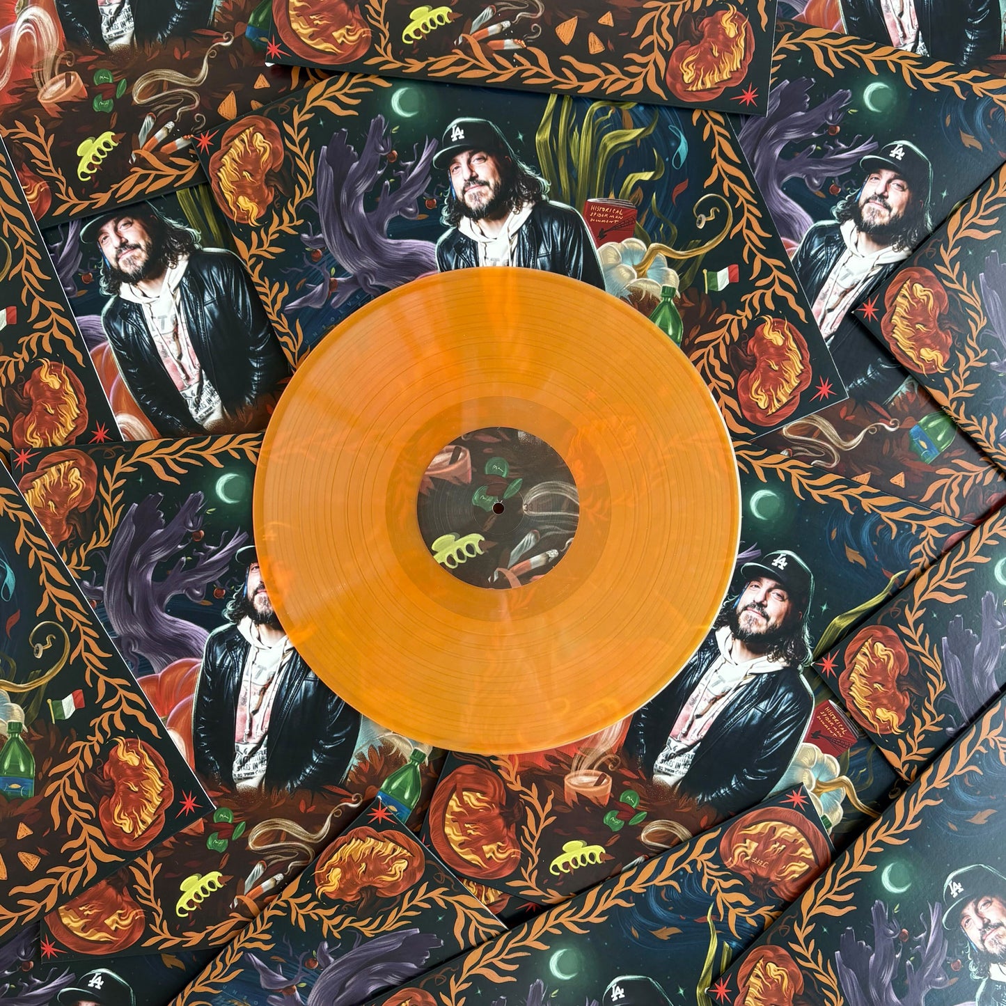 Transparent hazy orange 12" vinyl record made by Hellbender Vinyl