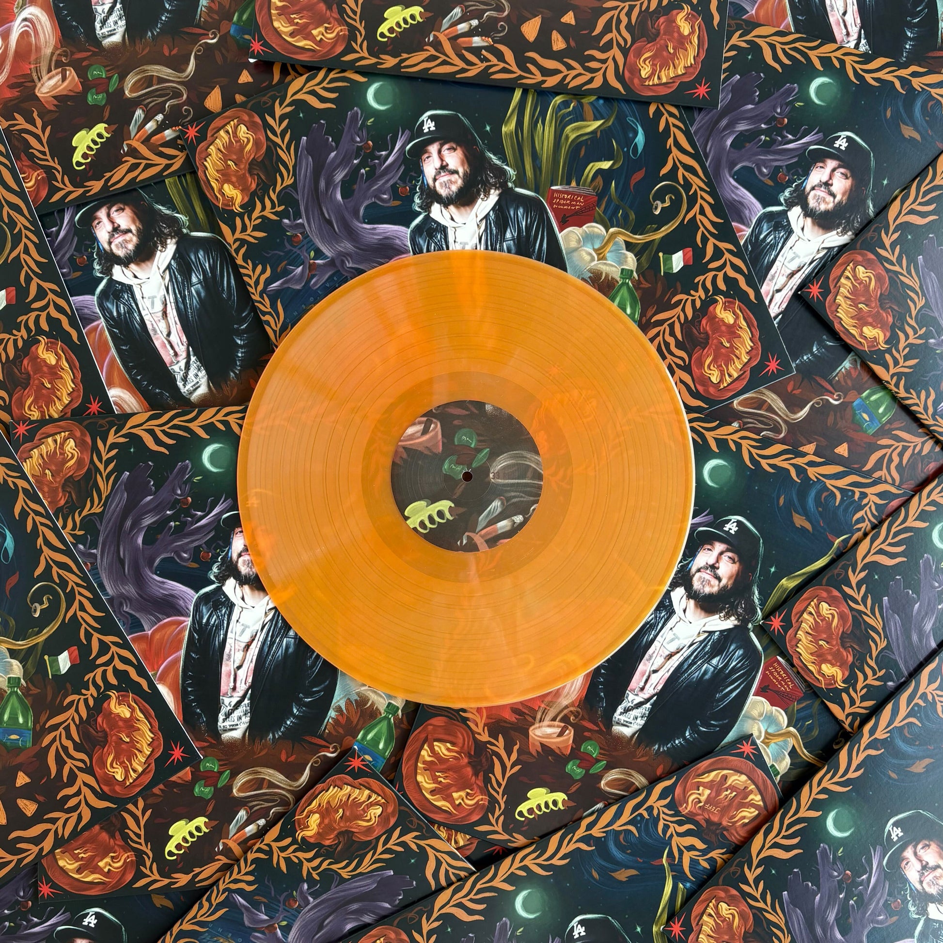 Transparent hazy orange 12" vinyl record made by Hellbender Vinyl