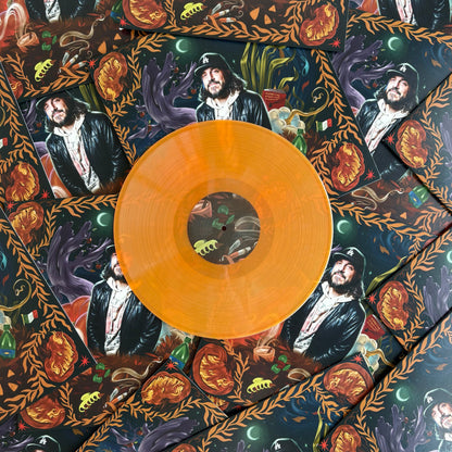 Transparent hazy orange 12" vinyl record made by Hellbender Vinyl