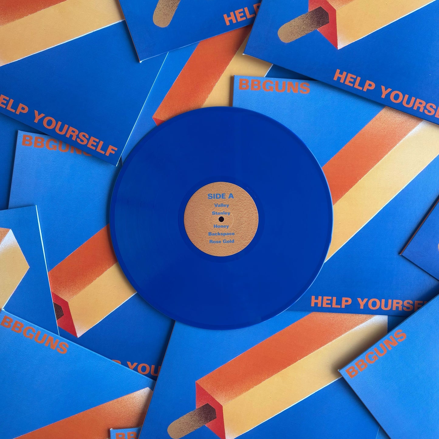 Blue 12" vinyl record created for an independent band by Hellbender Vinyl